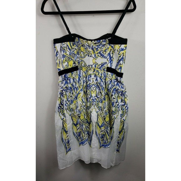 CYNTHIA ROWLEY Cotton Sun Dress 8 MEDIUM White Blue Yellow Black New - Picture 8 of 9